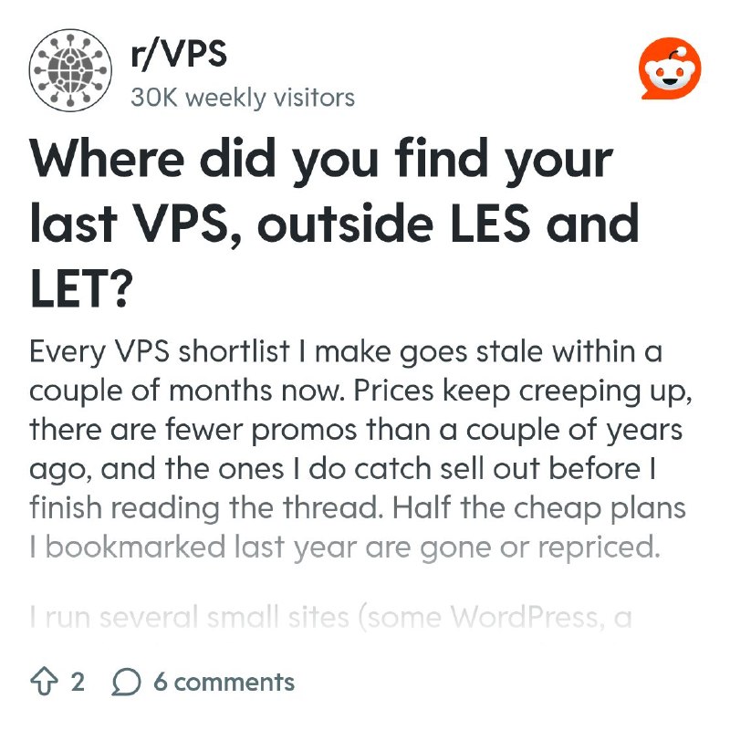 From the VPS community on Reddit
