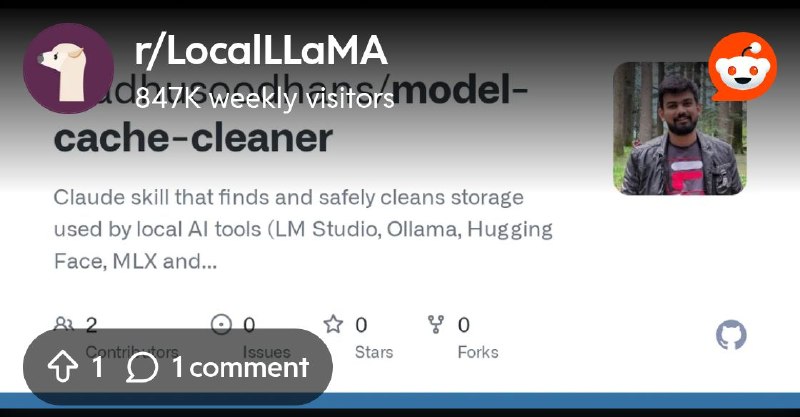 From the LocalLLaMA community on Reddit: model-cache-cleaner: Claude skill that finds and safely cleans storage used by local AI…