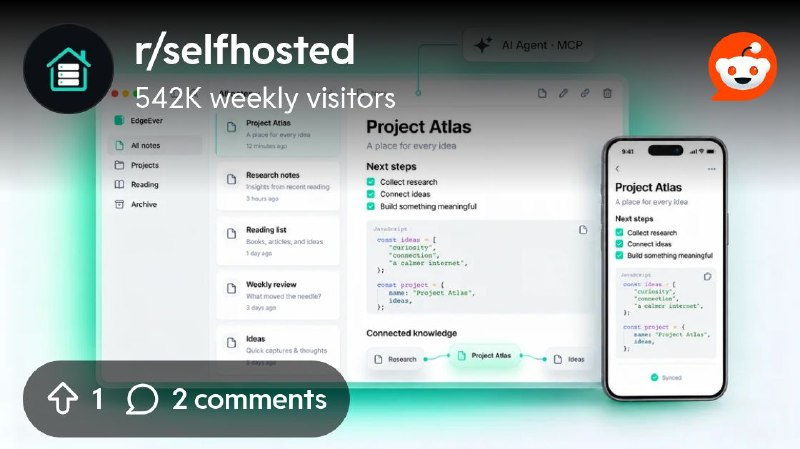 From the selfhosted community on Reddit: [Update] 1 month after sharing EdgeEver on r/selfhosted (1.2k → 2.7k ⭐): We shipped notebook…