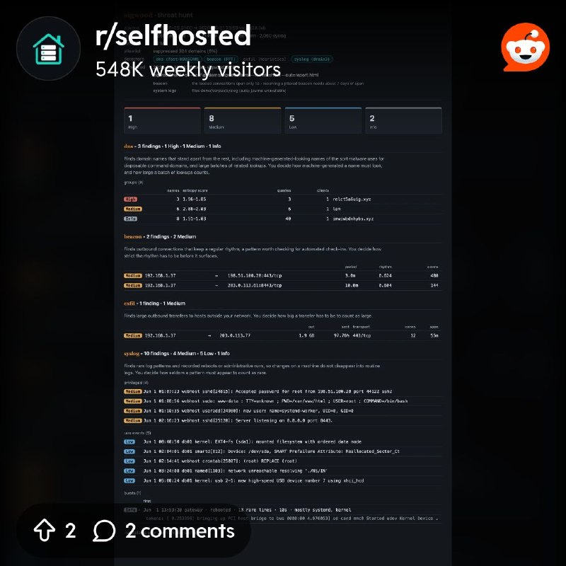 From the selfhosted community on Reddit: Threat-hunt your selfhosted logs in 10 minutes