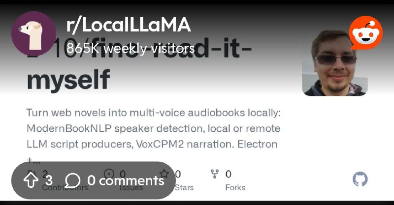 From the LocalLLaMA community on Reddit: Fine, I’ll read it myself - local audiobook producer