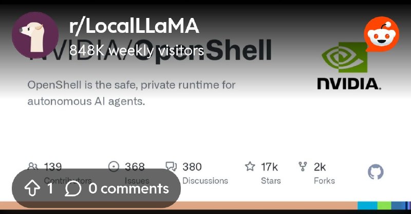 From the LocalLLaMA community on Reddit: NVIDIA/OpenShell: safe, private runtime for autonomous AI agents