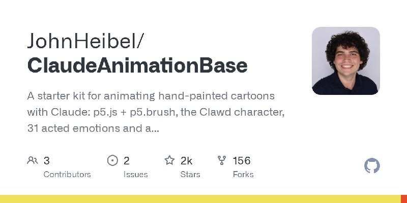 GitHub - JohnHeibel/ClaudeAnimationBase: A starter kit for animating hand-painted cartoons with Claude: p5.js + p5.brush, the Clawd…