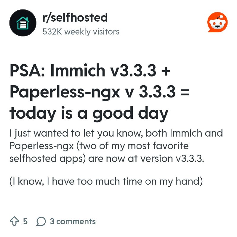 From the selfhosted community on Reddit