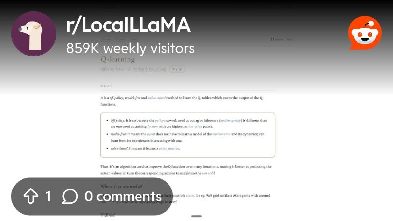 From the LocalLLaMA community on Reddit: Learning RL From Scratch: Releasing 1-page notes on Q-learning