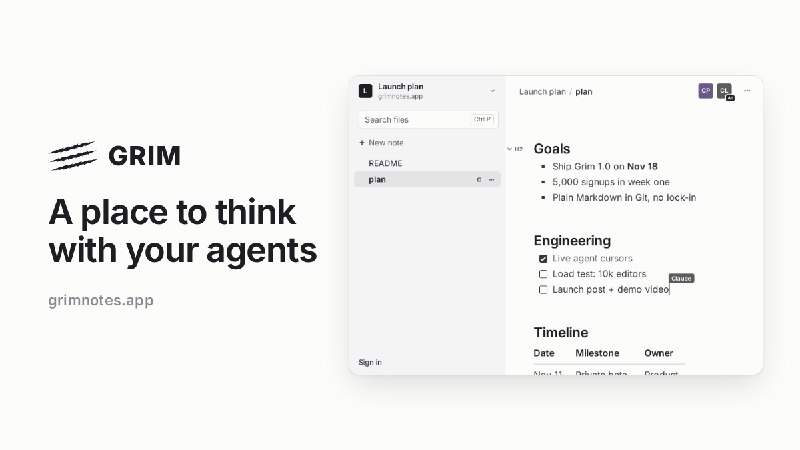 Grim — A place to think with your agents