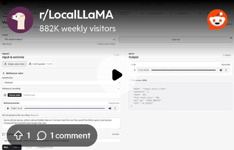 From the LocalLLaMA community on Reddit: Drama3 in audio.cpp: Up to 5× faster than real time at full speed, or 2× real-time speed…