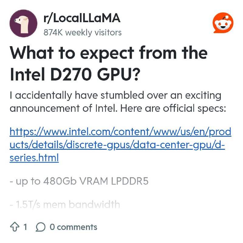 From the LocalLLaMA community on Reddit: What to expect from the Intel D270 GPU?