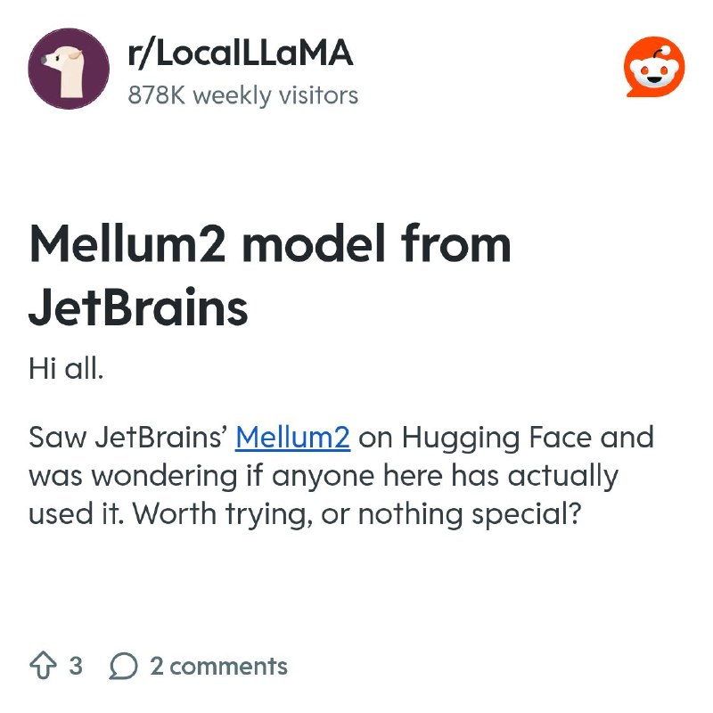 From the LocalLLaMA community on Reddit: Mellum2 model from JetBrains