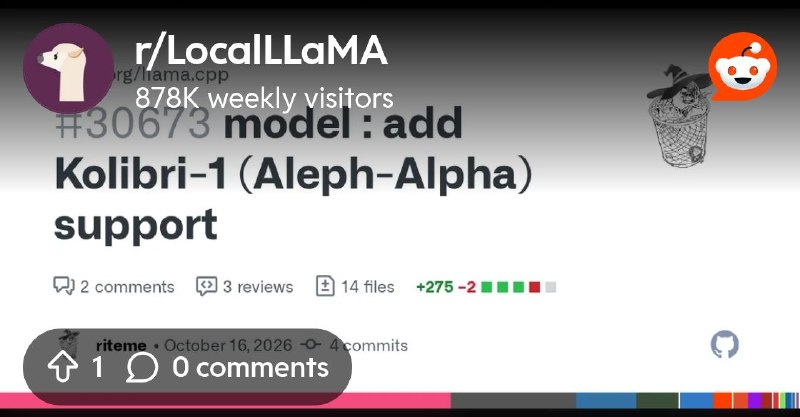 From the LocalLLaMA community on Reddit: model : add Kolibri-1 (Aleph-Alpha) support by riteme · Pull Request #30673 · ggml-org/llama.cpp