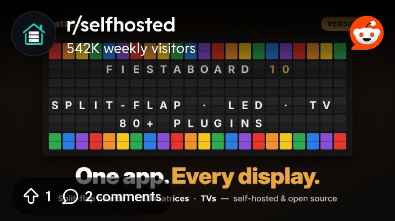 From the selfhosted community on Reddit: FiestaBoard v10: a self-hosted dashboard for Vestaboard and Pixoo 64