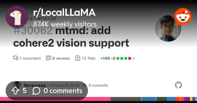 From the LocalLLaMA community on Reddit: llama.cpp support for Cohere models