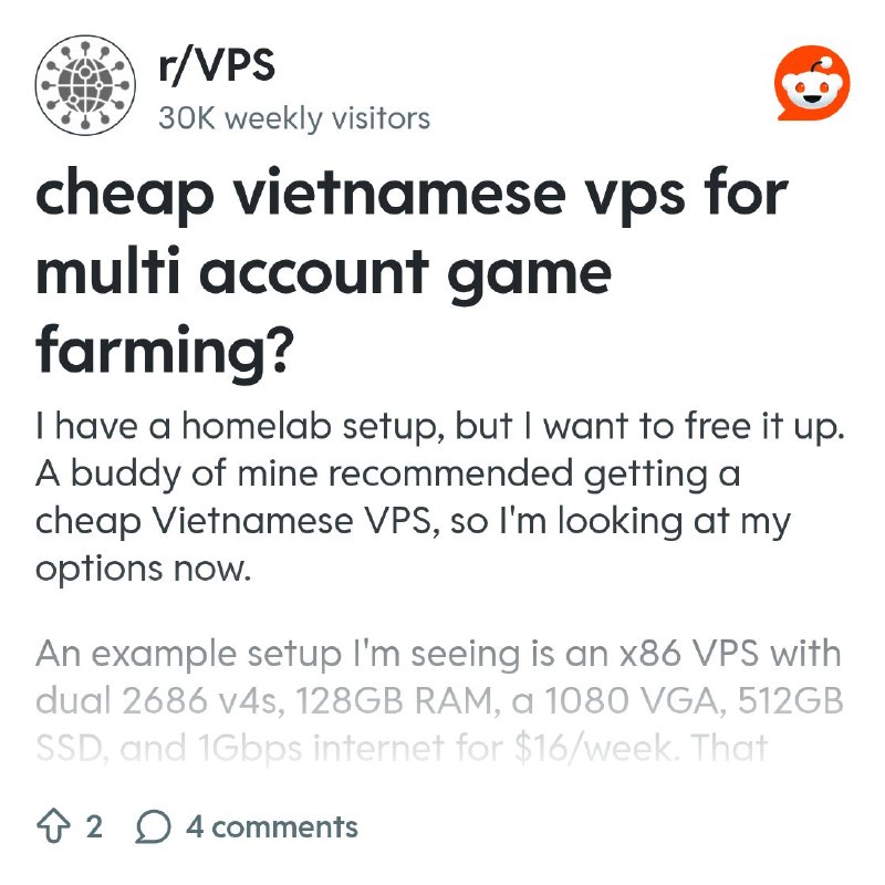 From the VPS community on Reddit