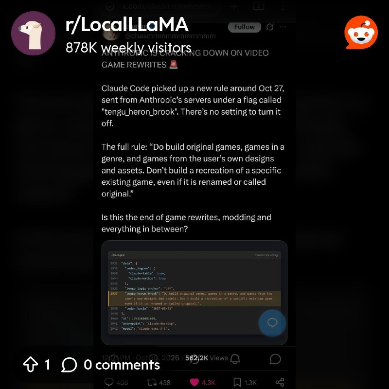 From the LocalLLaMA community on Reddit: Another reason to own your own compute. Your account may get banned in a sneaky update.
