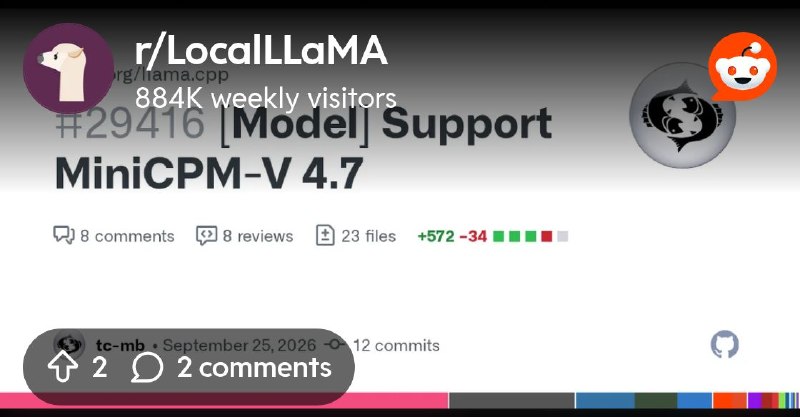 From the LocalLLaMA community on Reddit: [Model] Support MiniCPM-V 4.7 by tc-mb · Pull Request #29416 · ggml-org/llama.cpp
