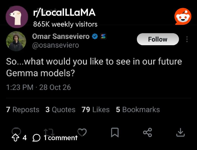 From the LocalLLaMA community on Reddit: List of suggestions for Gemma 5.