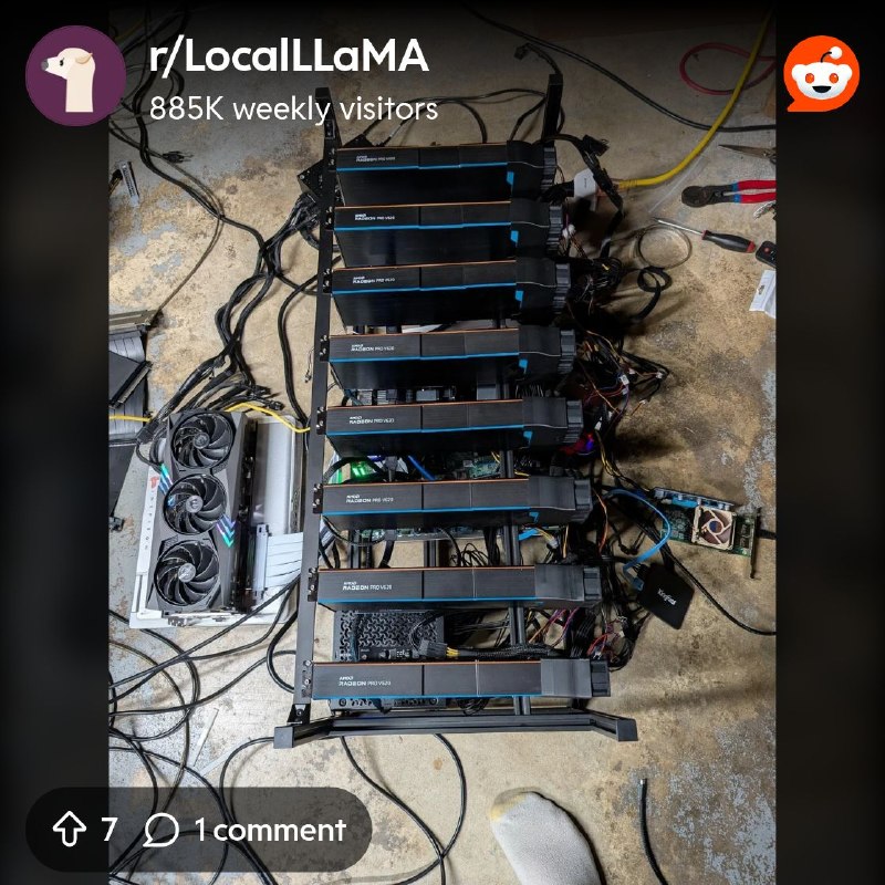 From the LocalLLaMA community on Reddit: $2800 rig with 8x Radeon Pro V620 (256 GB VRAM) + custom vLLM fork = Qwen3.8-Flash-Next…