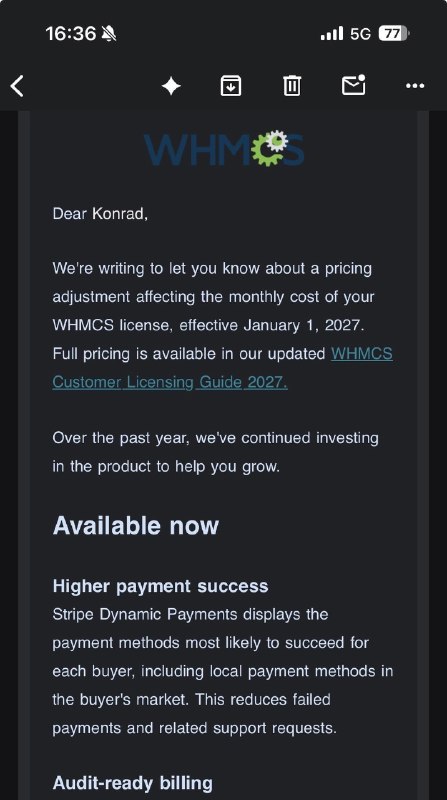 From the VPS community on Reddit: cPanel, Plesk, WHMCS 2027 price increase