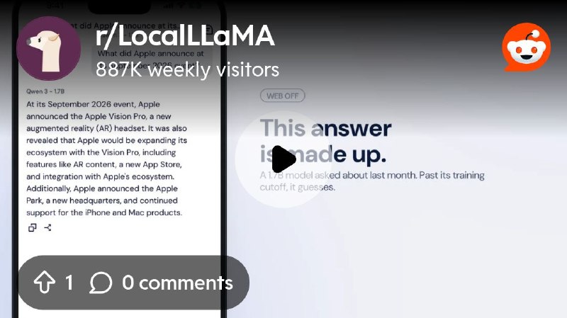 From the LocalLLaMA community on Reddit: Web search for a 1.7B model running fully on a phone, no search API and no backend (open…