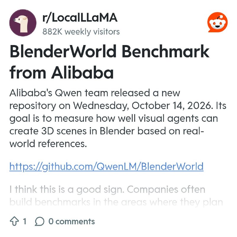 From the LocalLLaMA community on Reddit: BlenderWorld Benchmark from Alibaba