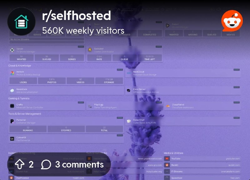 From the selfhosted community on Reddit: My homepage dashboard
