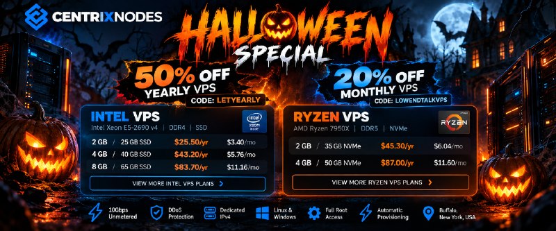 [US] Halloween 🎃 | 50% OFF Yearly 20% OFF Monthly | Intel/Ryzen VPS from $25.50/yr | 10Gbps