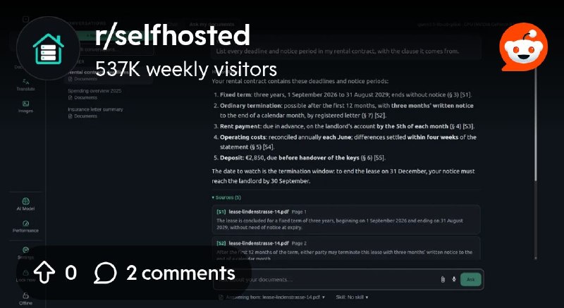 From the selfhosted community on Reddit: We open-sourced HilbertRaum, an offline AI workspace you can carry on a USB drive