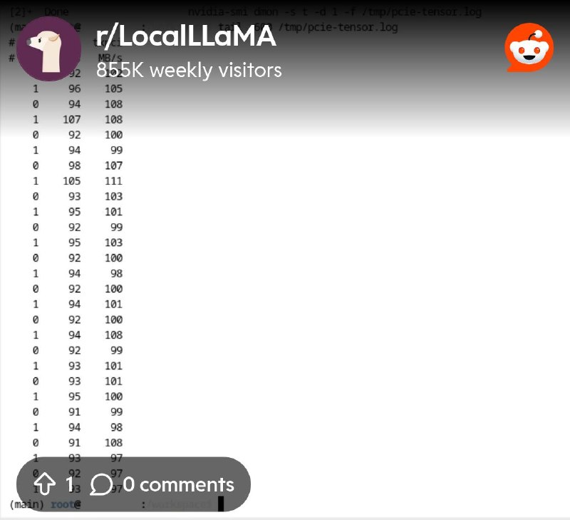 From the LocalLLaMA community on Reddit: Tensor Split Over PCIe 3.0 x1 — Good Results