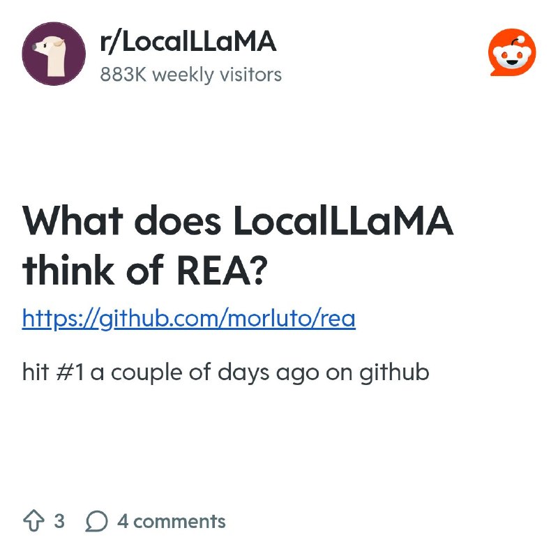From the LocalLLaMA community on Reddit: What does LocalLLaMA think of REA?