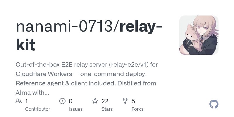 GitHub - nanami-0713/relay-kit: Out-of-the-box E2E relay server (relay-e2e/v1) for Cloudflare Workers — one-command deploy. Reference…