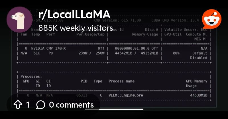 From the LocalLLaMA community on Reddit: Attn CMP170hx 10Gb card owners: unlock from 40Gb —> 48Gb coming along nicely.