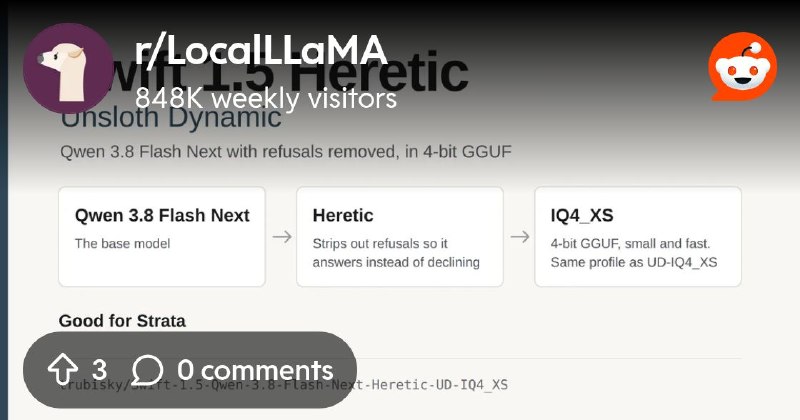 From the LocalLLaMA community on Reddit: Strata-Ready Uncensored Swift 1.5 Qwen 3.8 FN - Unsloth Dynamic IQ4_XS