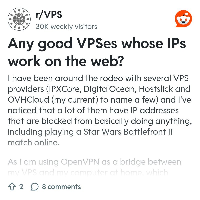From the VPS community on Reddit