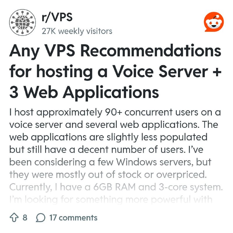 From the VPS community on Reddit