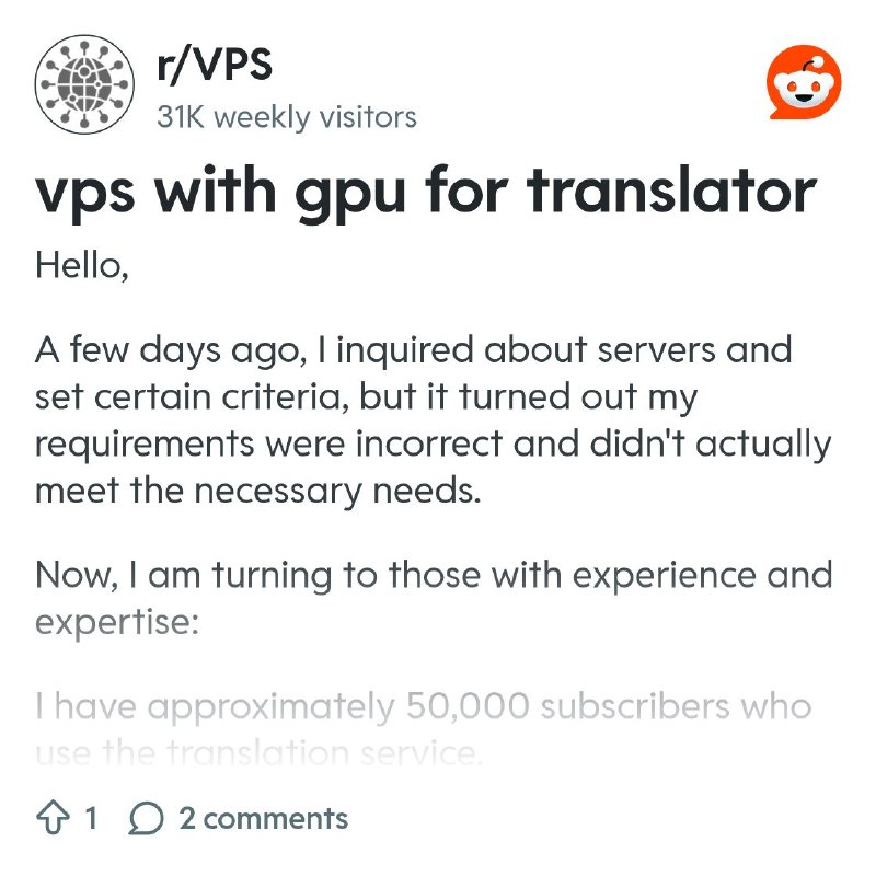 From the VPS community on Reddit