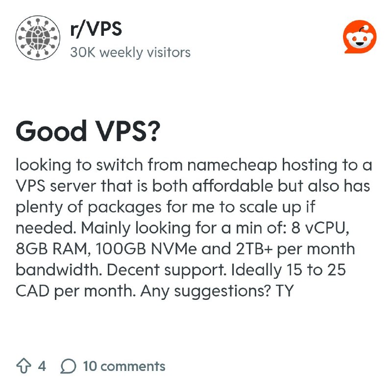 From the VPS community on Reddit