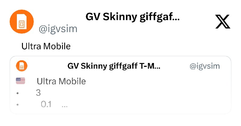 美国 新西兰 英国 GV Skinny giffgaff T-Mobile Ultra Mobile (@igvsim) on X