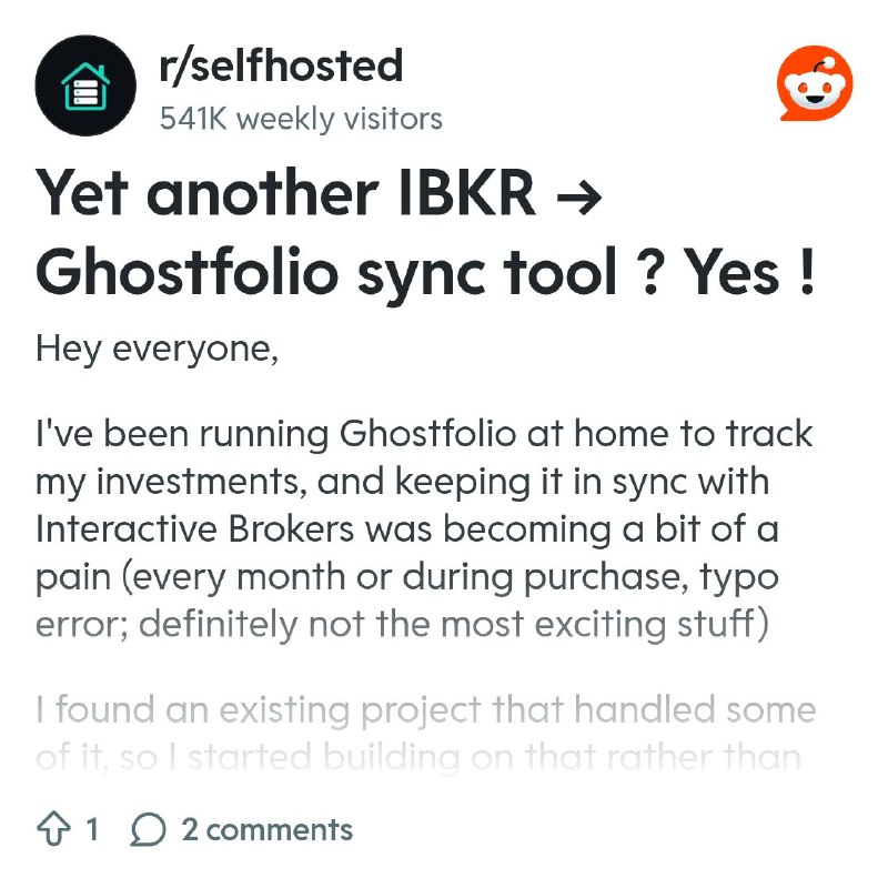 From the selfhosted community on Reddit: Yet another IBKR → Ghostfolio sync tool ? Yes !