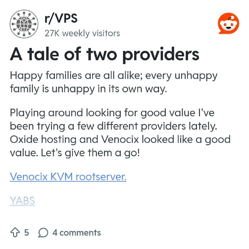 From the VPS community on Reddit: A tale of two providers