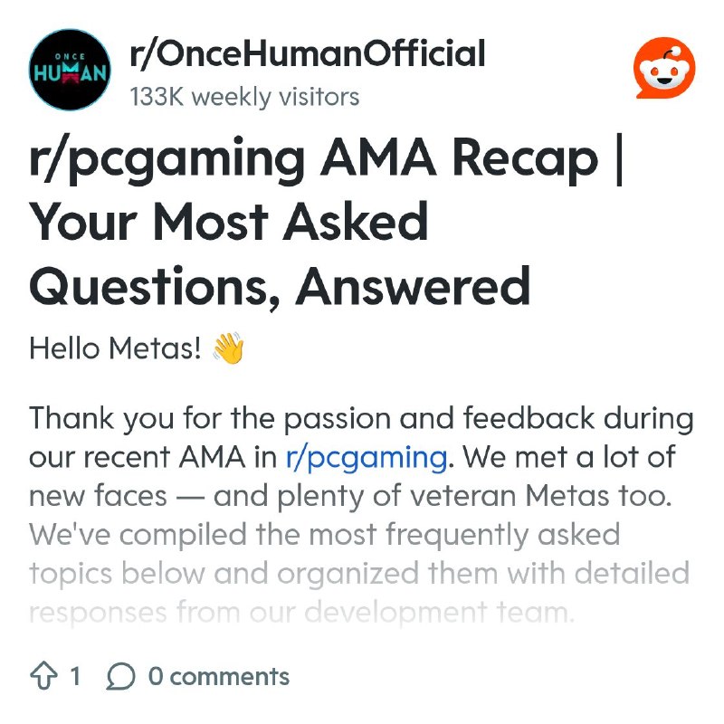 From the OnceHumanOfficial community on Reddit