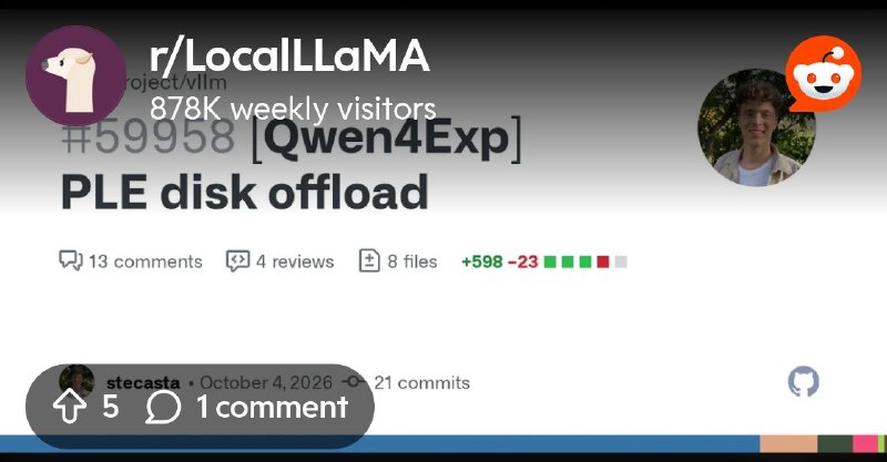 From the LocalLLaMA community on Reddit: vLLM now has PLE disk offload support on nightly